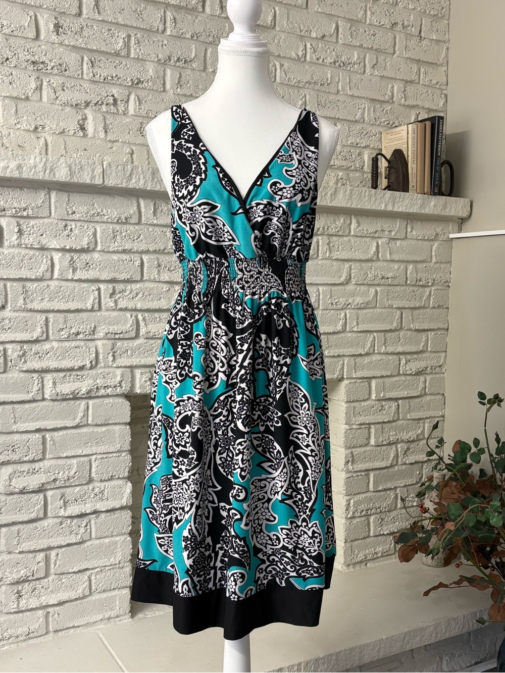 Majora Teal & Black Paisley Midi Dress - Size Large